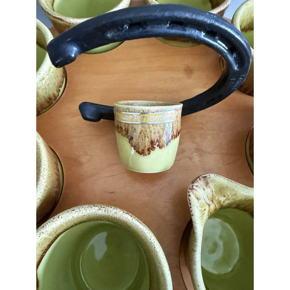 Winart 50s Pottery Coffee Mug Set Carousel Creamer Sugar Shot Glass Vtg Set 10pc
